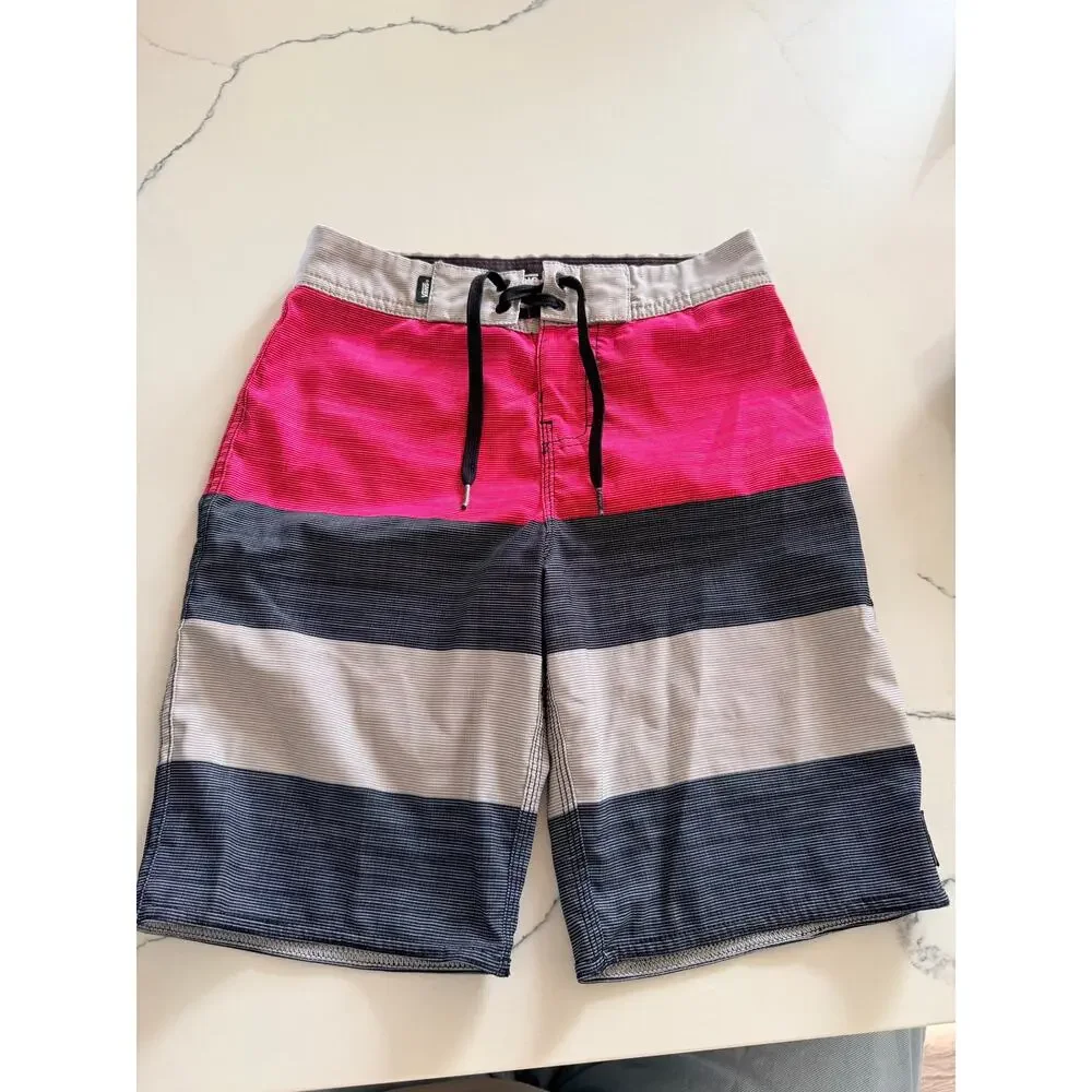 Vans Era Boys' Red & Gray Striped Boardshorts - Size 8